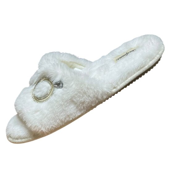 Dearfoams Womens White Plush Bridal Slide Slippers "I Do" Design Large US 7-8 - Picture 8 of 11